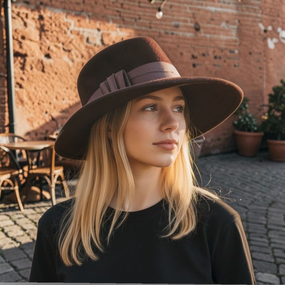 Vintage 1960s Astre Chocolate Brown Wool Felt Wide Brim Fedora Hat Union Made